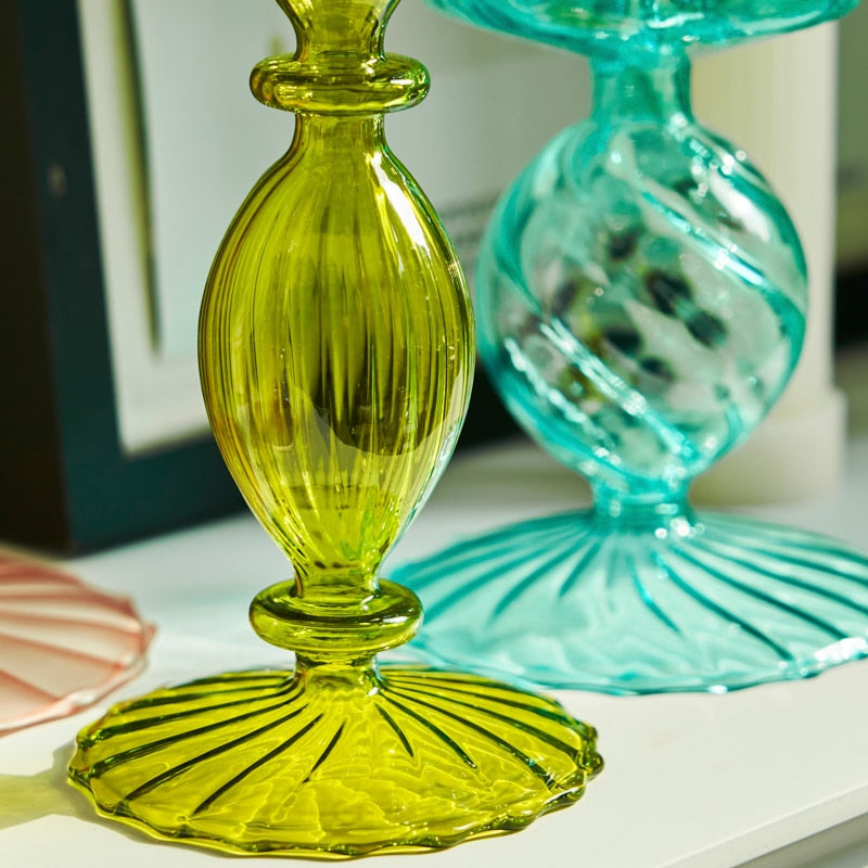 Curvy Ribbed Glass Candleholder