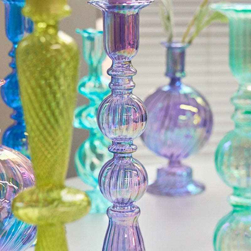 Ribbed Glass Candleholders - Mermaid