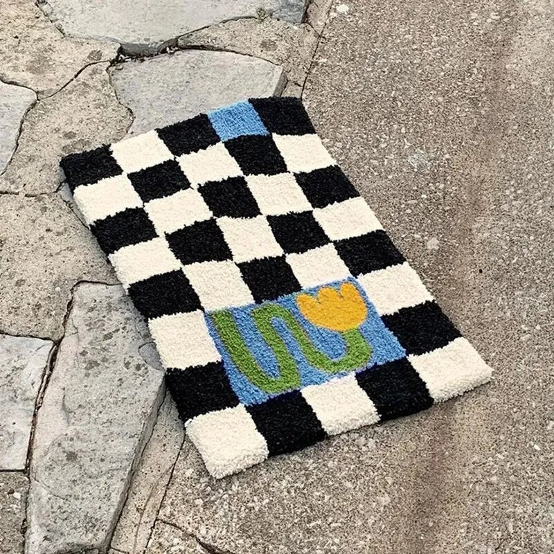 Retro Chessboard Plaid Bath Mats Fluffy Grids, Checkerboard Mat for Bathroom - view 3