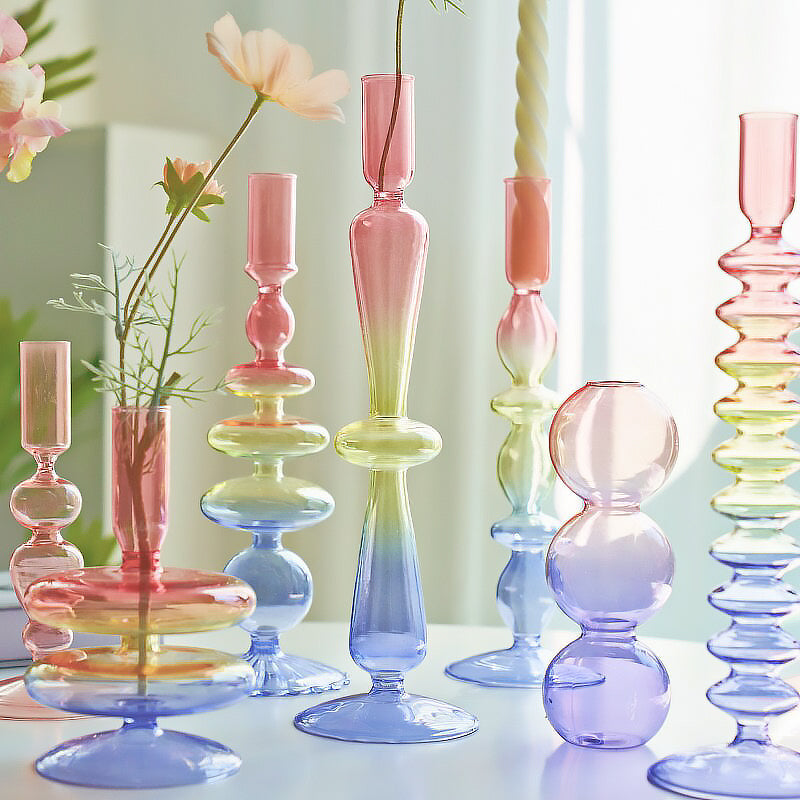 Rainbow Gradient Glass Candle Holder