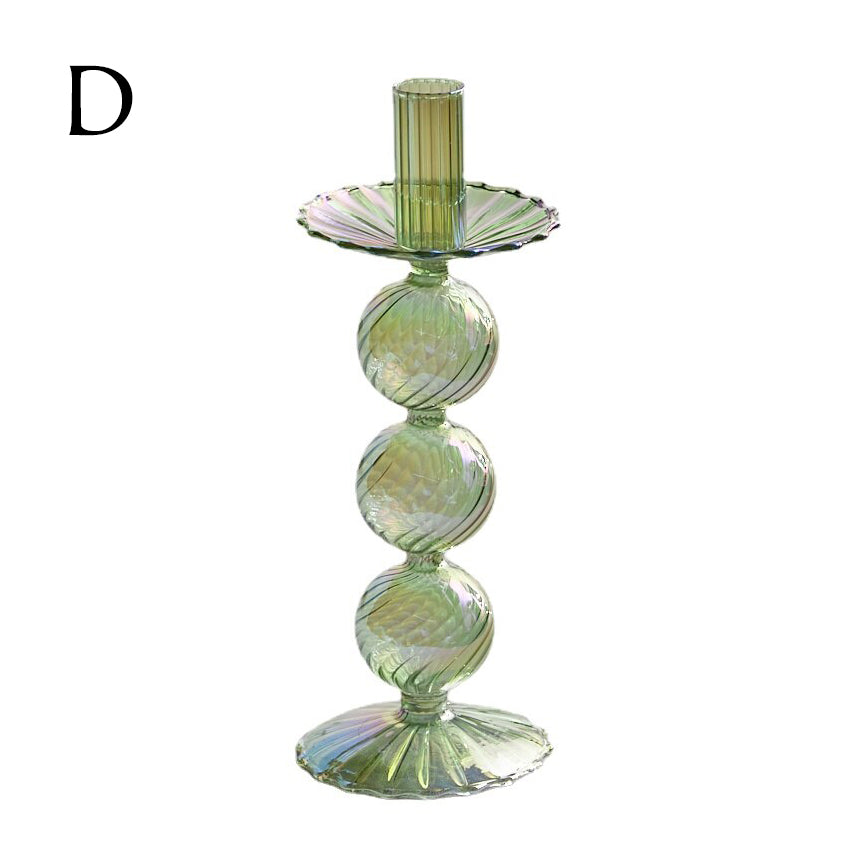 Ribbed Glass Candle Holders - Green