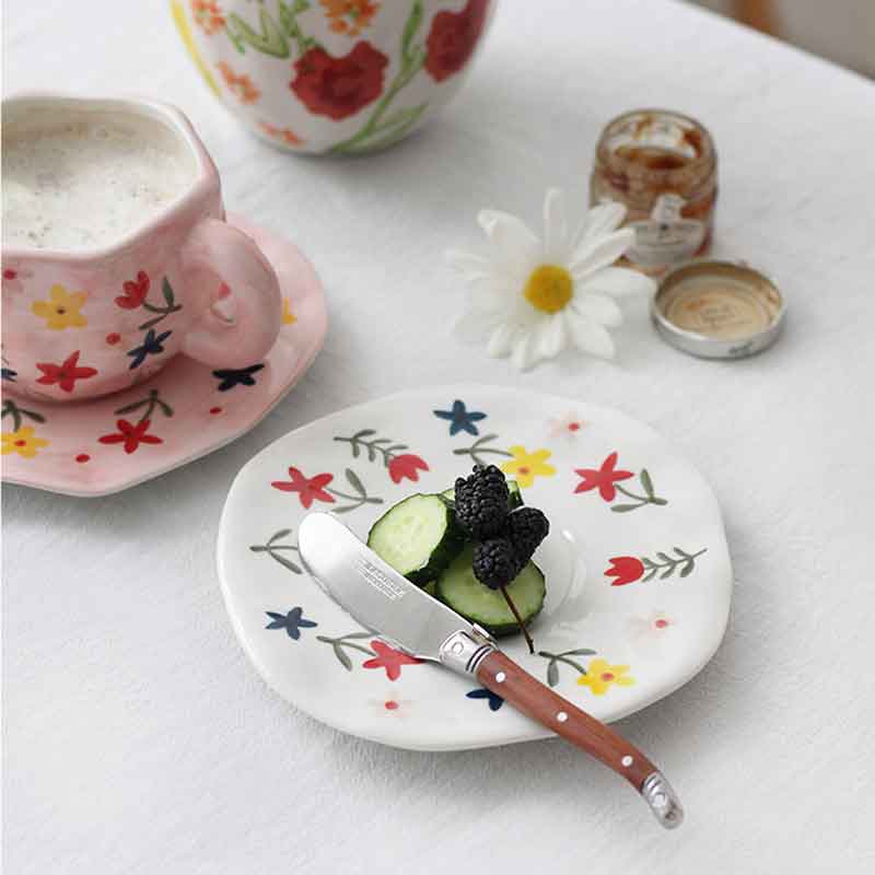 Hand-painted Flower Ceramic Mug + Saucer