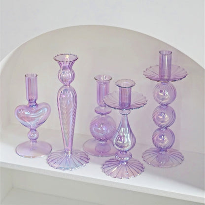 Ribbed Glass Candle Holders - Lilac