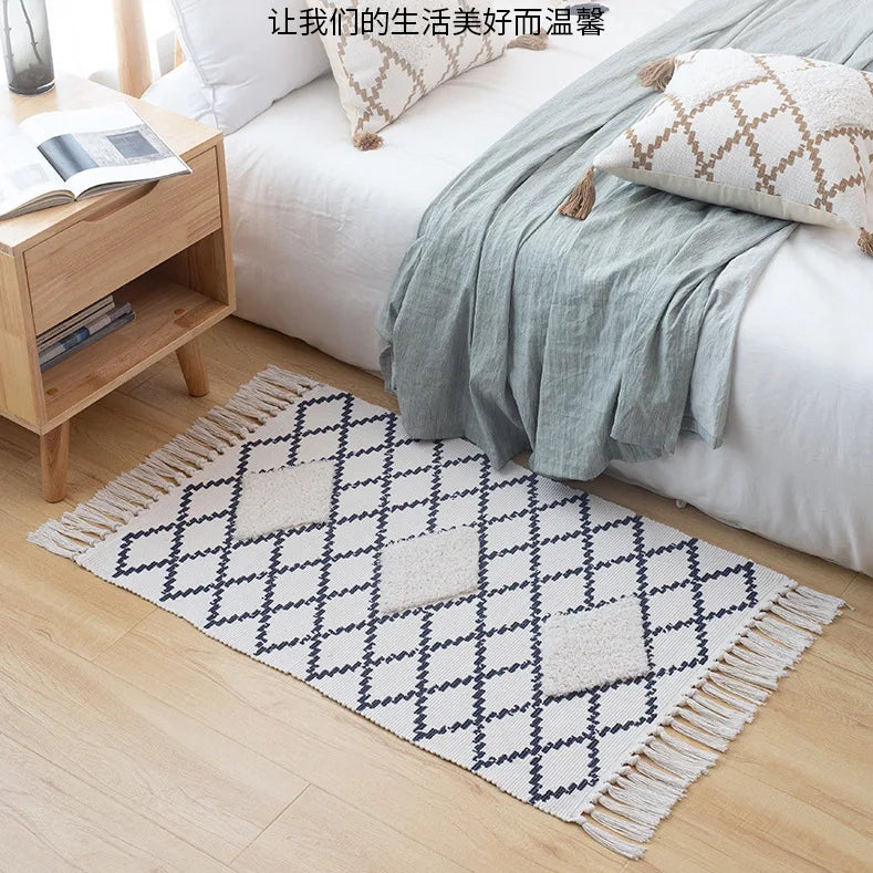 Retro Bohemia Hand Woven Cotton Linen Carpet Tassel Rug Floor Mat Tapestry Decorative Blanket Home Decor - view 24