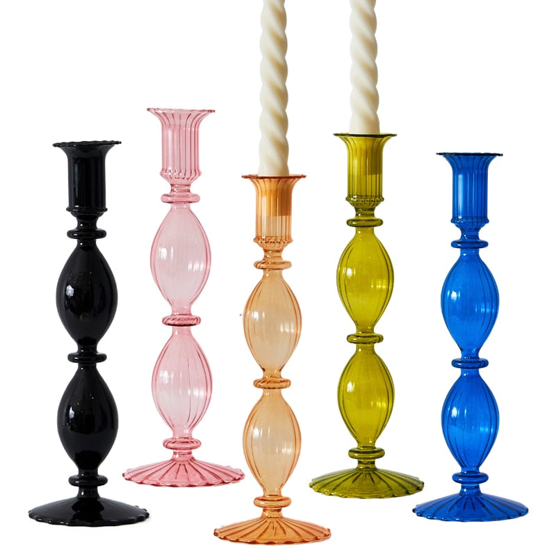 Curvy Ribbed Glass Candleholder