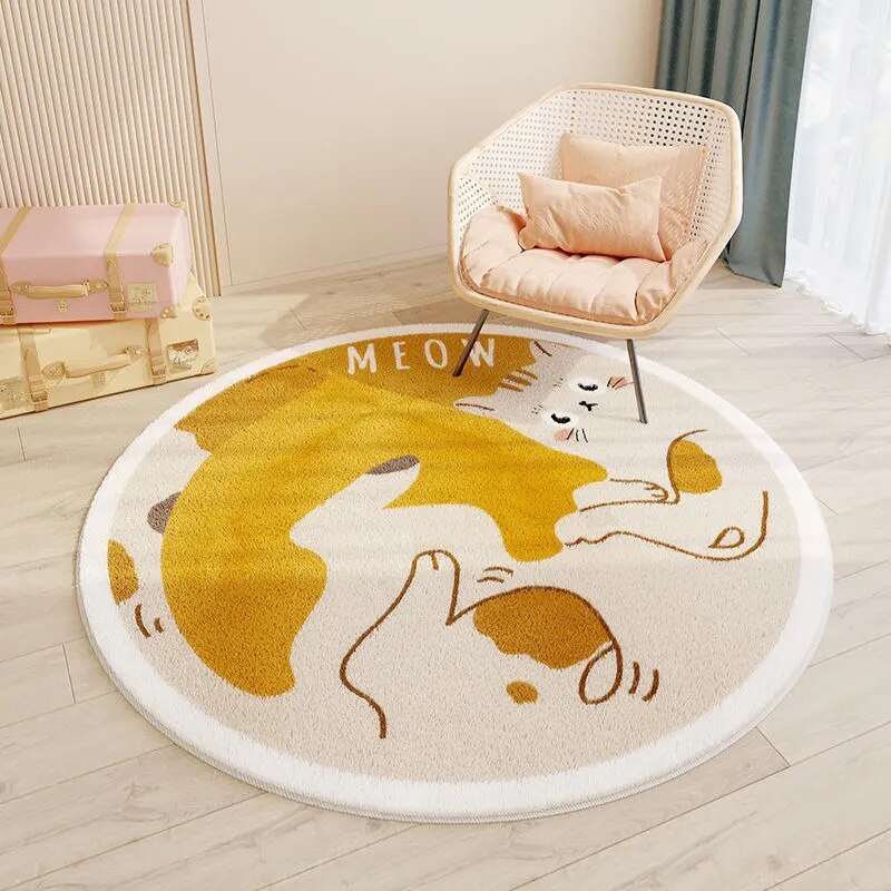 Nordic Carton Round Rug Carpets for Home Living Room Bedroom Kids Room Blanket Plush Floor Mat Decoration Salon Pile Area Rug