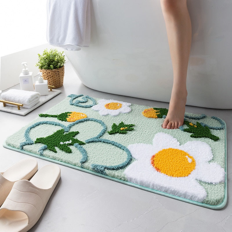 Shower and Bath Room Flower Floor Mat Carpet Rugs Water Absorbent Non-Slip Soft Microfiber Bathmats Machine Washable