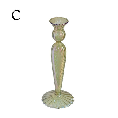 Ribbed Glass Candle Holders - Green