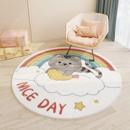 Nordic Carton Round Rug Carpets for Home Living Room Bedroom Kids Room Blanket Plush Floor Mat Decoration Salon Pile Area Rug