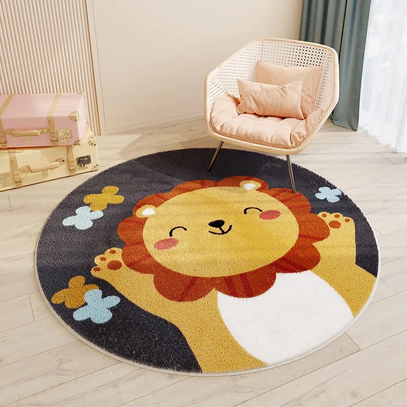 Nordic Carton Round Rug Carpets for Home Living Room Bedroom Kids Room Blanket Plush Floor Mat Decoration Salon Pile Area Rug