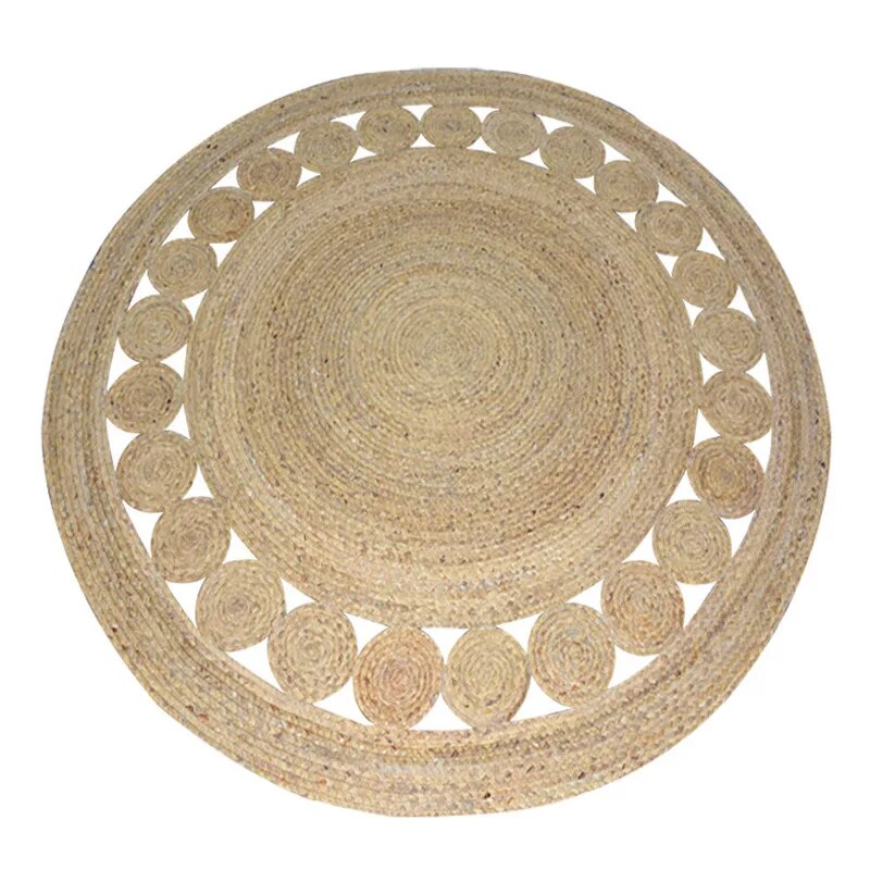 Hand Woven Round Carpets Handmade Water Reed Rattan Rugs for Bedroom Natural Plants Living Room Round Rug Vint - view 9