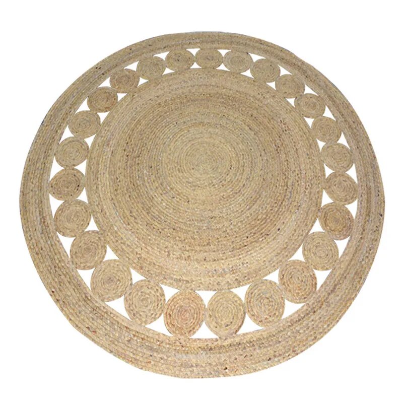 Hand Woven Round Carpets Handmade Water Reed Rattan Rugs for Bedroom Natural Plants Living Room Round Rug Vintage Home Floor Mat
