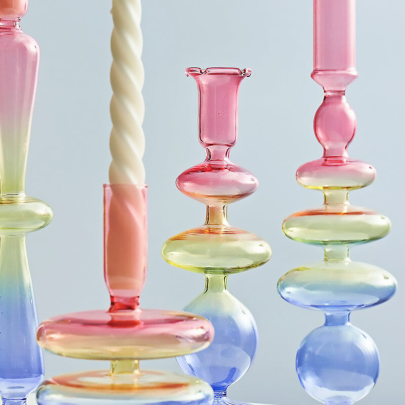 Rainbow Gradient Glass Candle Holder
