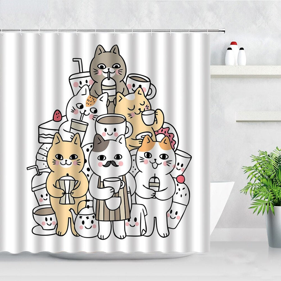 Cute Cat Cartoon Shower Curtain - view 2
