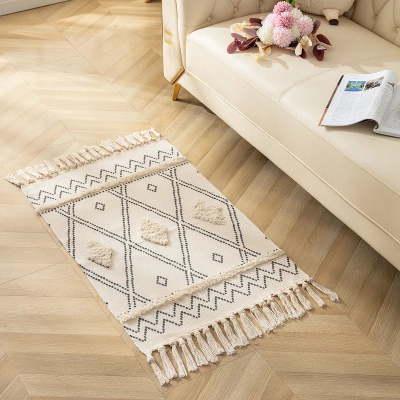 Retro Bohemia Hand Woven Cotton Linen Carpet Tassel Rug Floor Mat Tapestry Decorative Blanket Home Decor - view 26