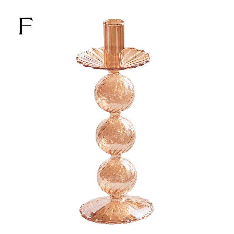 Ribbed Glass Candle Holders - Amber