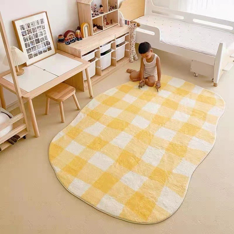 Ins Style Irregular Plaid Carpets for Living Room Rugs for Bedroom Fluffy Soft Floor Mats Simple Anti-slip Area Rug Home Decor