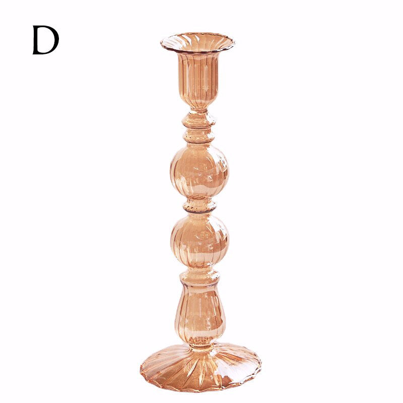 Ribbed Glass Candle Holders - Amber