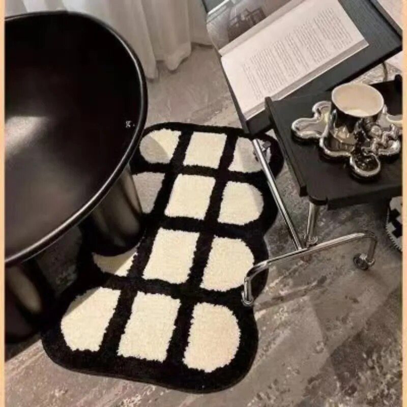 Retro Chessboard Plaid Bath Mats Fluffy Grids, Checkerboard Mat for Bathroom - view 2