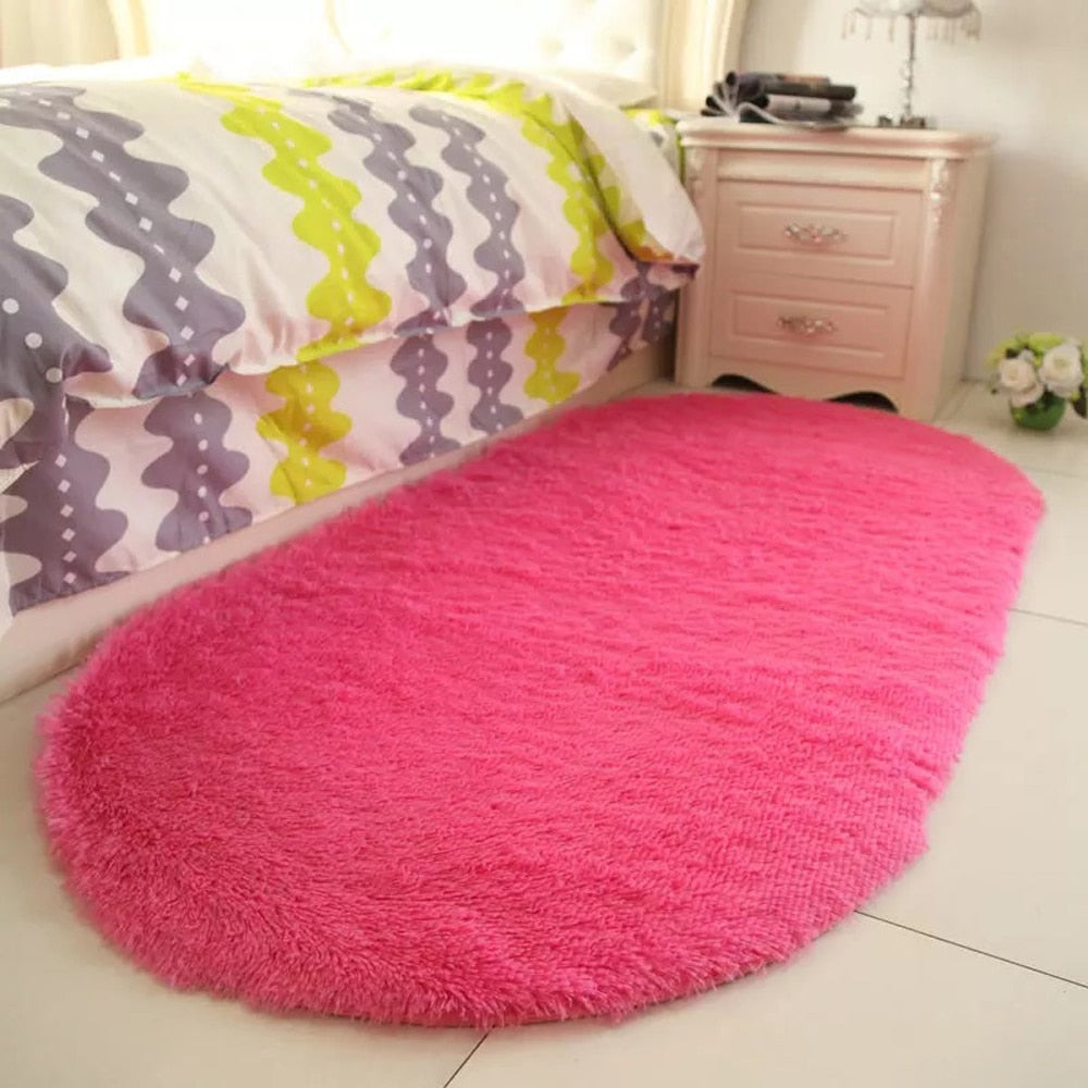 New Thick Fluffy Rugs Cute 40*60cm Oval Anti-skid Carpet Shaggy Area Rug Carpet Home Bedroom Dining Room Floor Mat Fashion