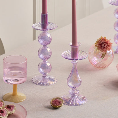 Ribbed Glass Candle Holders - Lilac