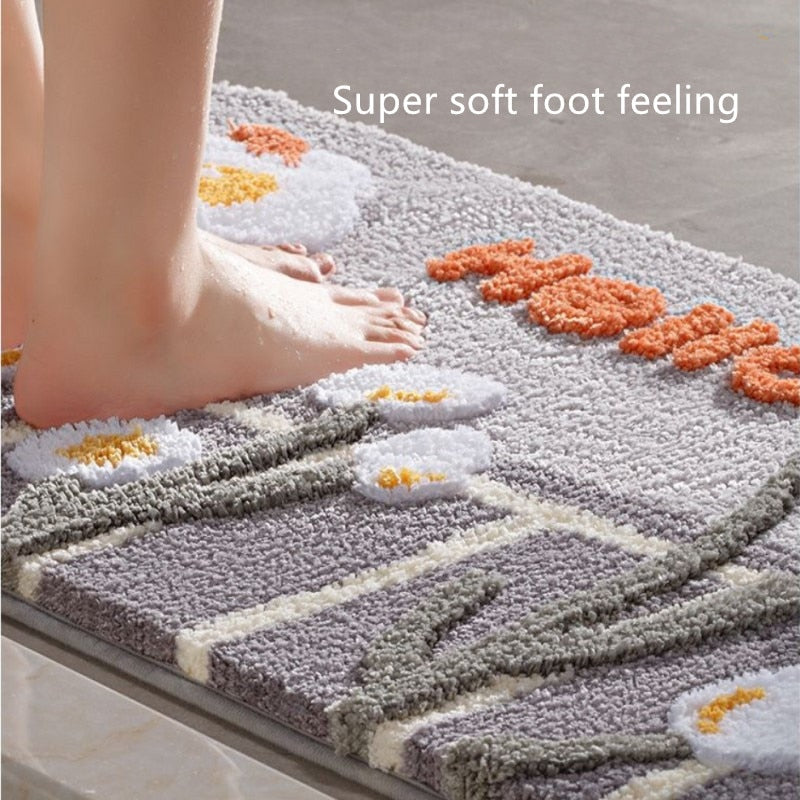 Shower and Bath Room Flower Floor Mat Carpet Rugs Water Absorbent Non-Slip Soft Microfiber Bathmats Machine Washable