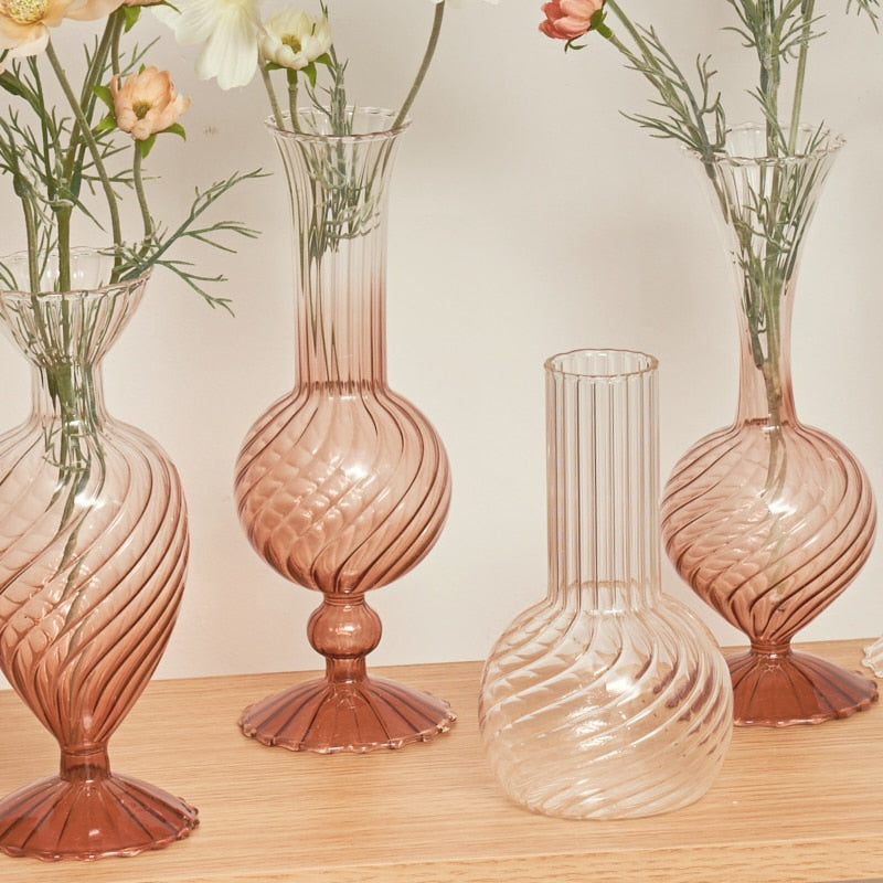 Gradient Swirl Ribbed Glass Vase