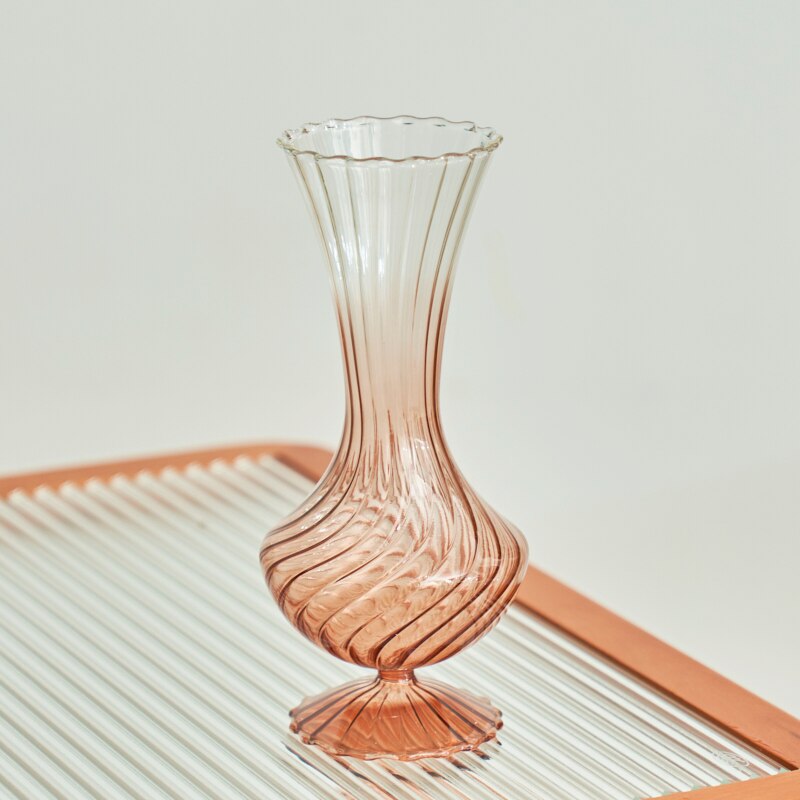 Gradient Swirl Ribbed Glass Vase