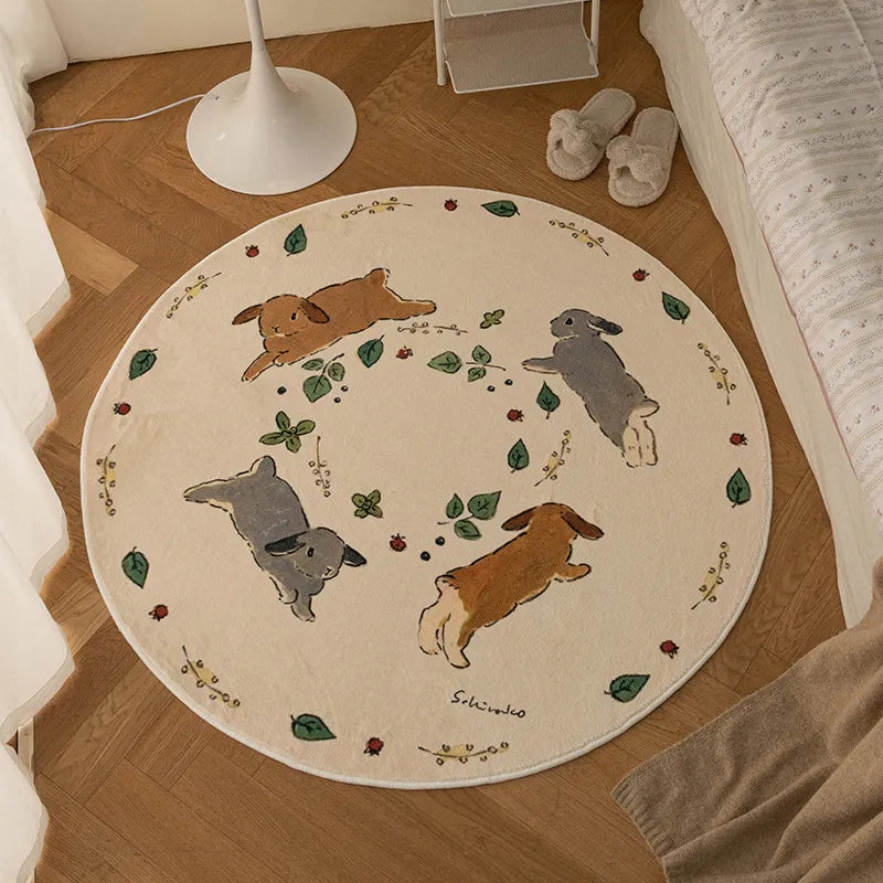 Cute Rabbit Carpet Soft Bedroom Rugs Round Bedside Area Rug Baby Playmats Floor Mat Kids Room Soft Floor Mat f - view 3