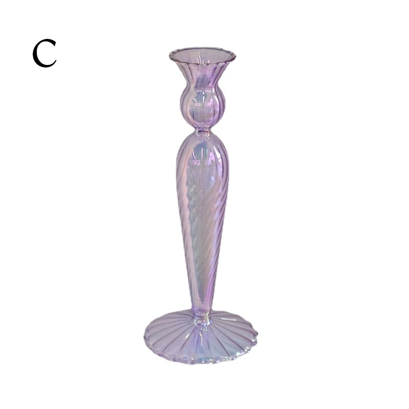 Ribbed Glass Candle Holders - Lilac