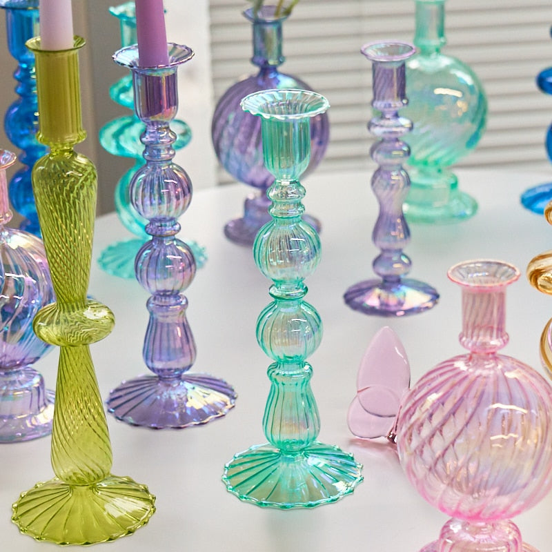 Ribbed Glass Candleholders - Mermaid