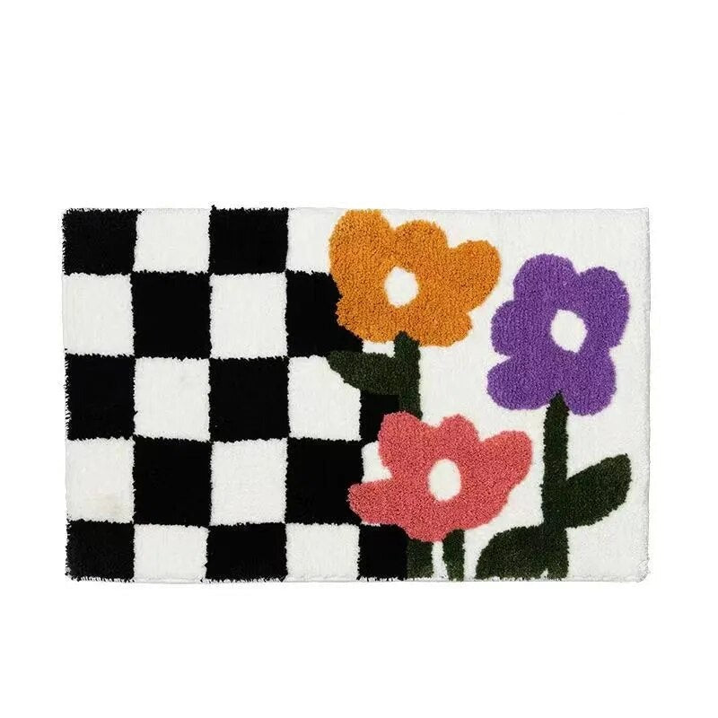 Retro Chessboard Plaid Bath Mats Fluffy Grids, Checkerboard Mat for Bathroom - view 16