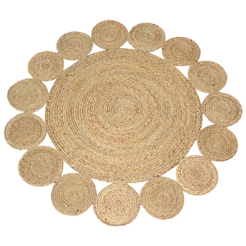 Hand Woven Round Carpets Handmade Water Reed Rattan Rugs for Bedroom Natural Plants Living Room Round Rug Vintage Home Floor Mat