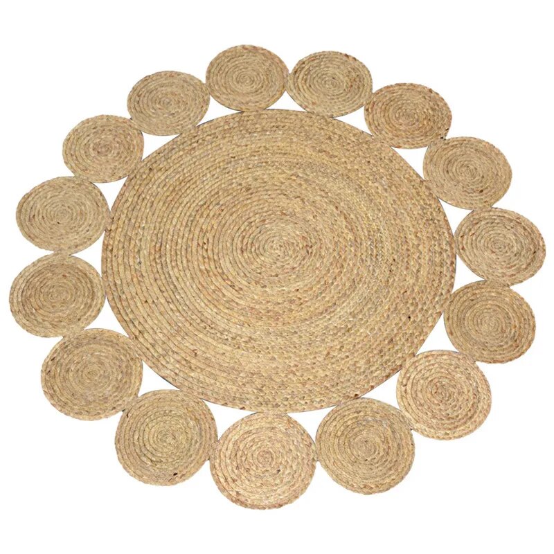 Hand Woven Round Carpets Handmade Water Reed Rattan Rugs for Bedroom Natural Plants Living Room Round Rug Vint - view 8