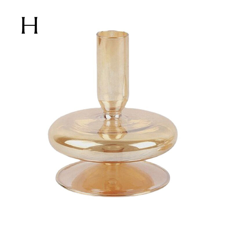 Ribbed Glass Candle Holders - Amber