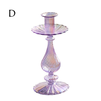 Ribbed Glass Candle Holders - Lilac