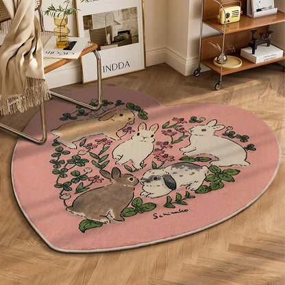 Cute Rabbit Carpet Soft Bedroom Rugs Round Bedside Area Rug Baby Playmats Floor Mat Kids Room Soft Floor Mat for Bedroom Dear