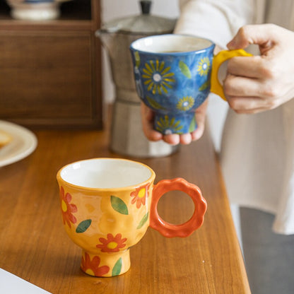 Handmade Flower Mug with Scallop Handle - 2 Colours