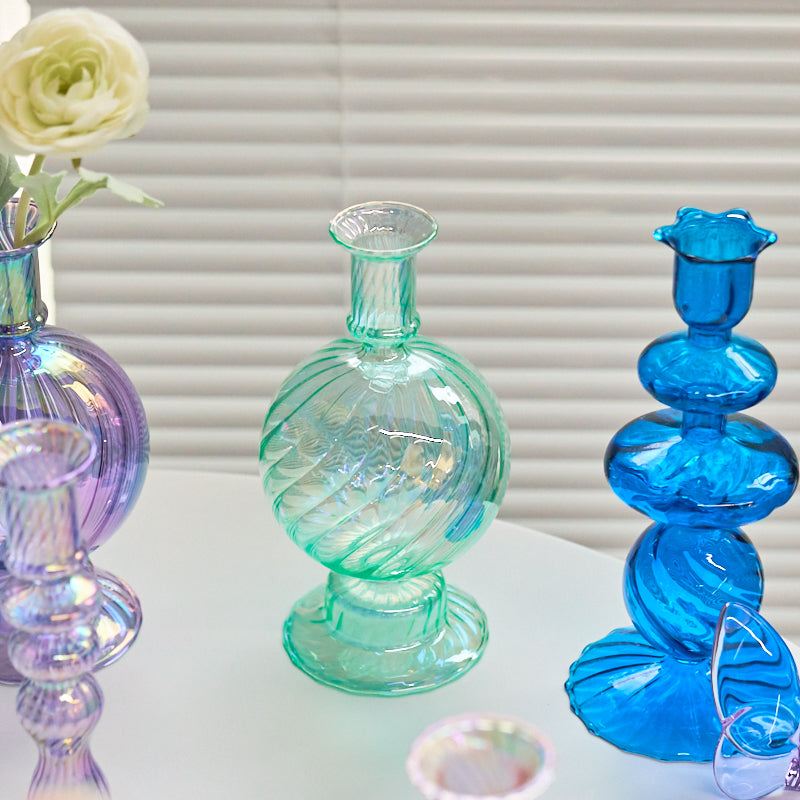 Ribbed Glass Candleholders - Mermaid