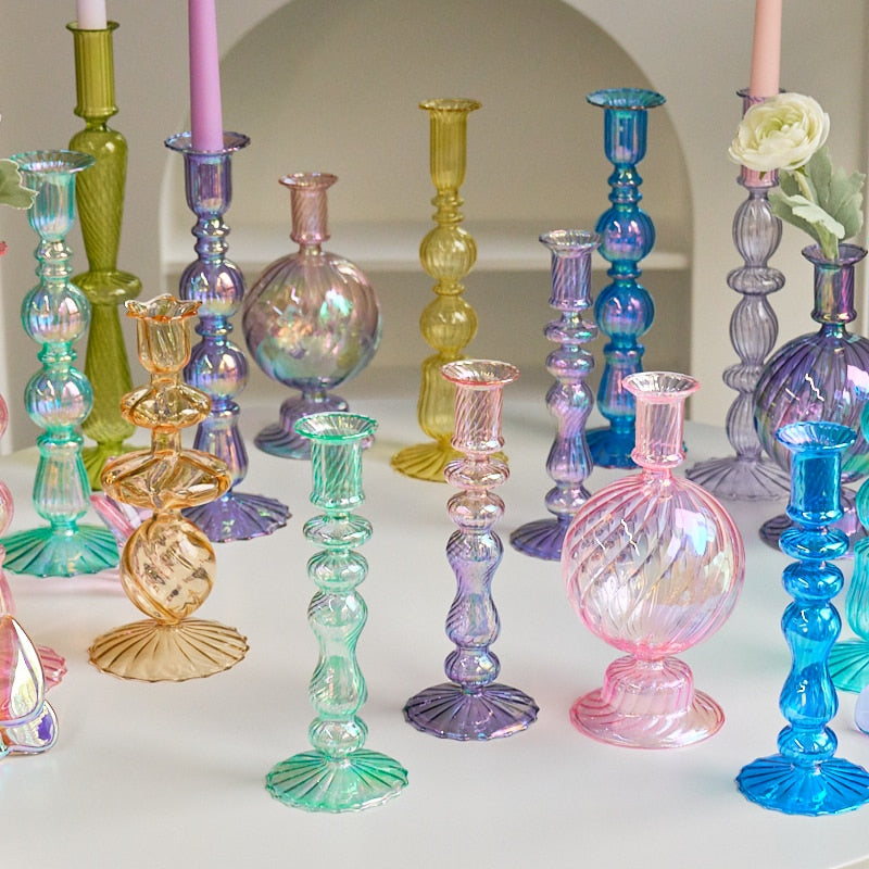 Ribbed Glass Candleholders - Mermaid