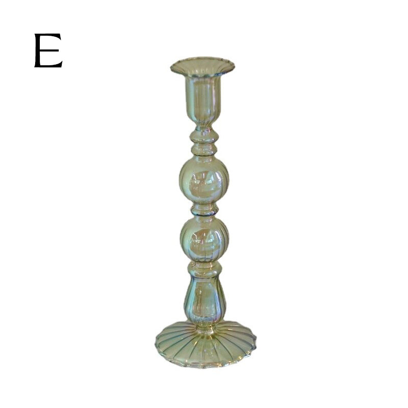 Ribbed Glass Candle Holders - Green