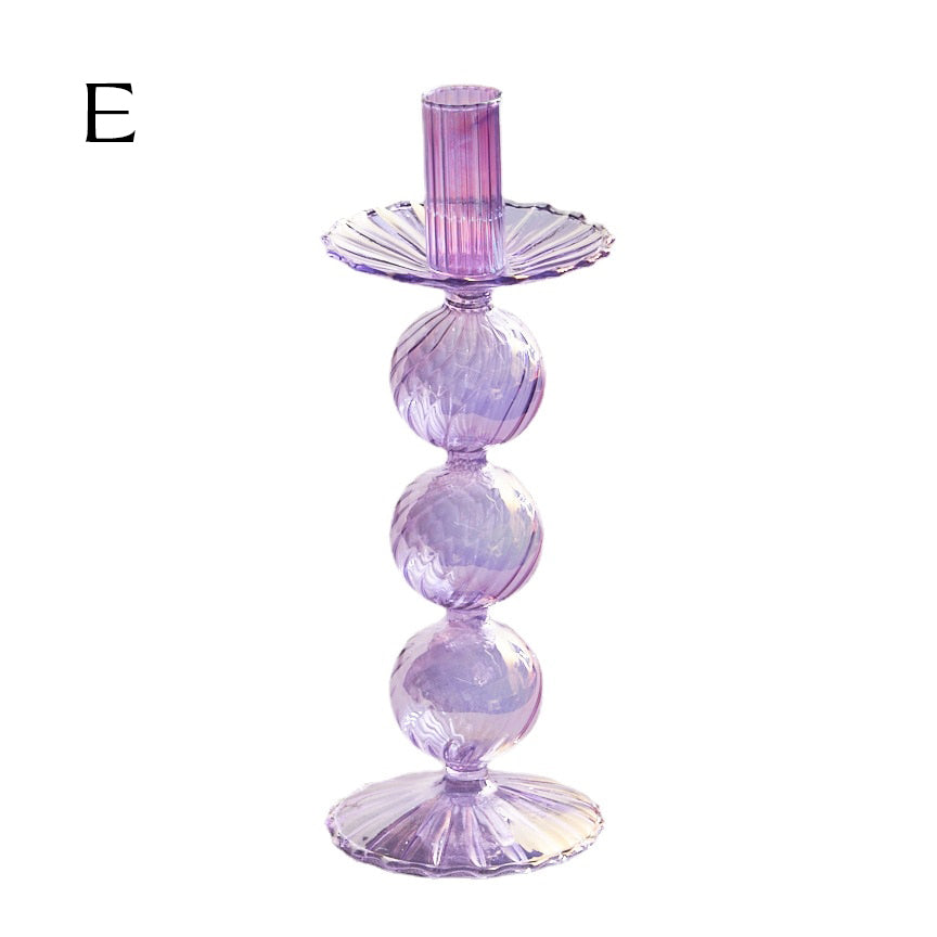 Ribbed Glass Candle Holders - Lilac