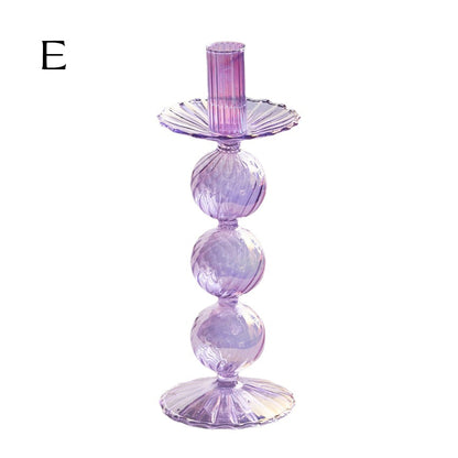 Ribbed Glass Candle Holders - Lilac