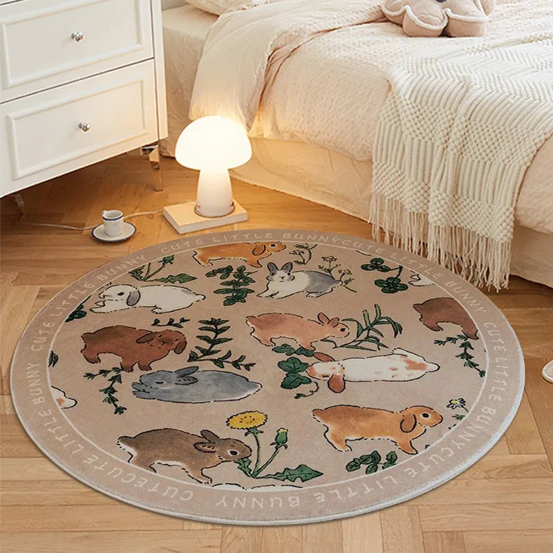 Cute Rabbit Carpet Soft Bedroom Rugs Round Bedside Area Rug Baby Playmats Floor Mat Kids Room Soft Floor Mat f
