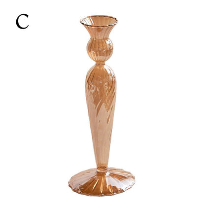 Ribbed Glass Candle Holders - Amber