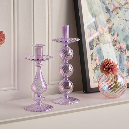 Ribbed Glass Candle Holders - Lilac