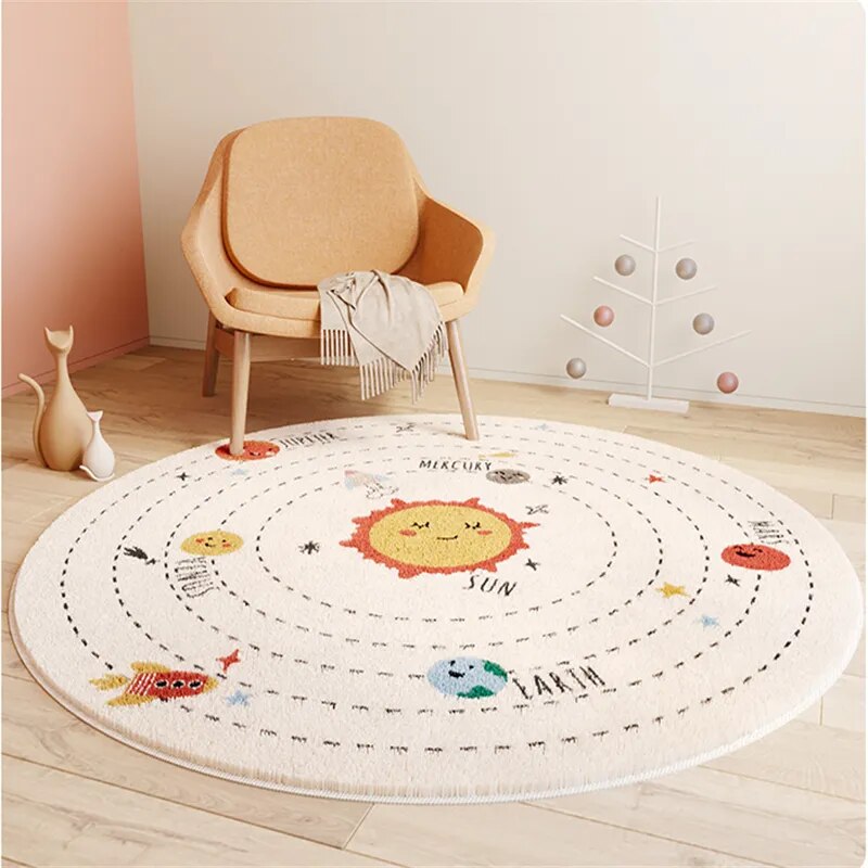 Nordic Carton Round Rug Carpets for Home Living Room Bedroom Kids Room Blanket Plush Floor Mat Decoration Salon Pile Area Rug