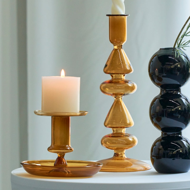 Amber Modern Glass Candle Holder - view 3