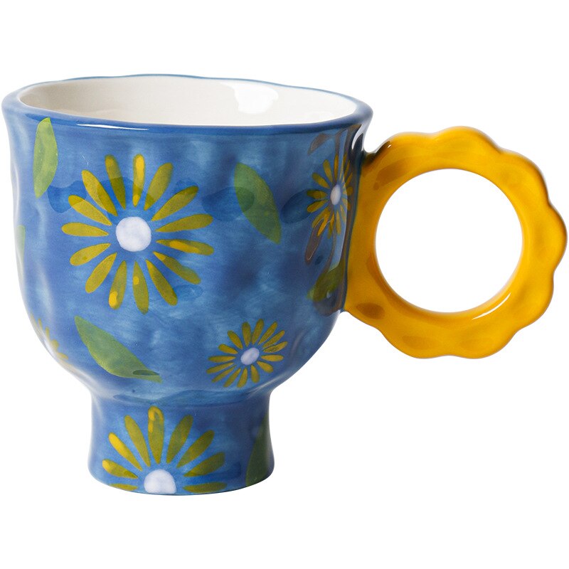 Handmade Flower Mug with Scallop Handle - 2 Colours