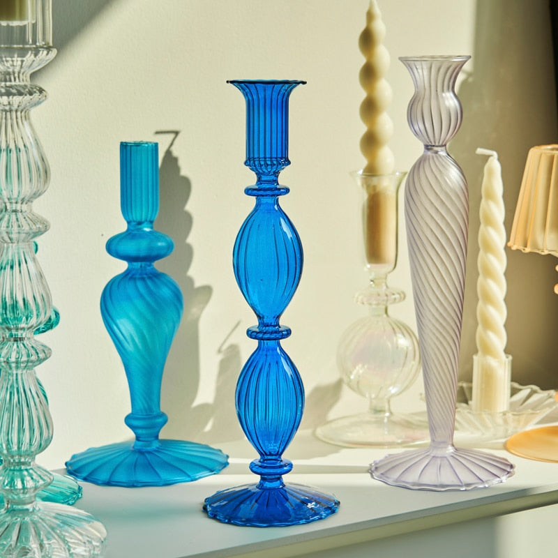 Curvy Ribbed Glass Candleholder